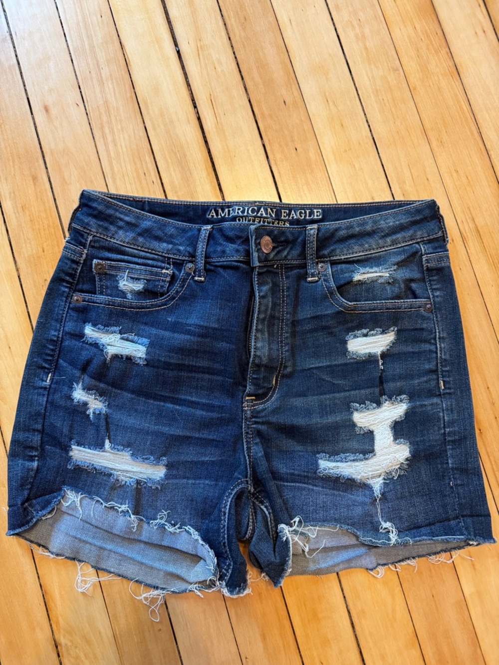 American Eagle Outfitters Dark Indigo Distressed Jean Shorts